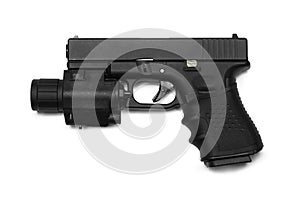 Semi automatic 9x19 handgun isolated on white background, custom