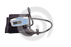 Semi-automatic digital tonometer for measuring blood pressure and pulse rate on a white background