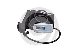 Semi-automatic digital tonometer for measuring blood pressure and pulse rate on a white background