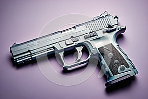 Semi-automatic handgun on a solid color background. Close-up. ai generative