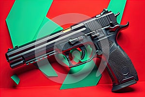 Semi-automatic handgun on a solid color background. Close-up. ai generative