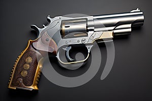 Semi-automatic handgun on a solid color background. Close-up. ai generative