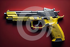 Semi-automatic handgun on a solid color background. Close-up. ai generative