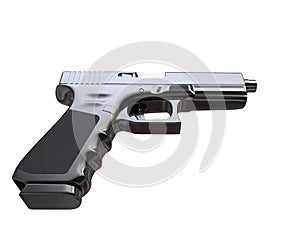 Semi - automatic modern tactical handgun - black chrome - top down view