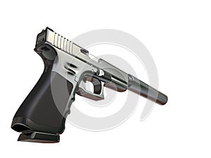Semi - automatic modern tactical handgun with silencer - low angle shot