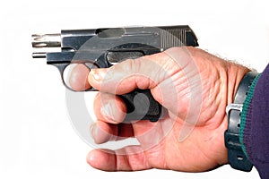 Semi-automatic pistol in hand
