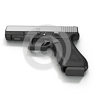 Semi-automatic pistol isolated on a white. 3D illustration