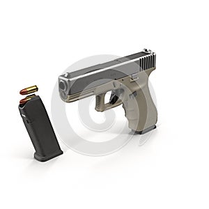 Semi-automatic pistol on white 3D Illustration