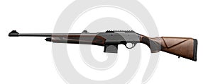 Semi-automatic rifled carbine. Hunting rifle with a wooden butt. Isolate on a white back