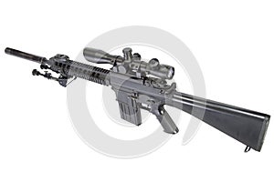 semi automatic sniper rifle with bipod and silencer