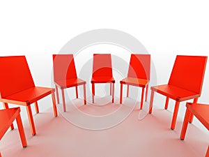 Semi circle of red chairs
