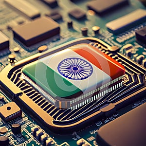 Semi conductor or microchip with indian flag logo.