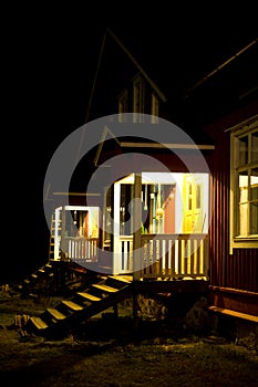 Semi-detached homes at night