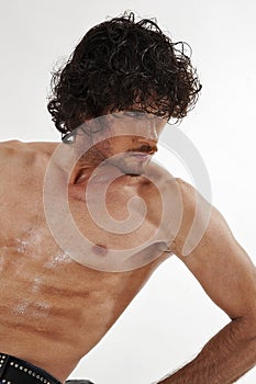 Semi nude portraits of handsome muscular man