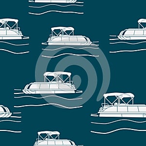 Semi-Oblique Pontoon Boats Dark Background Vector Illustration Seamless Pattern