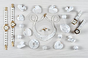 Semi-precious stone jewelry items made of white howlite photo