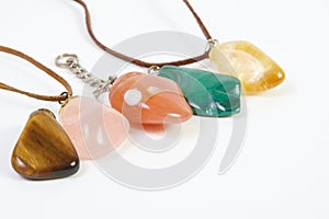 Semi-precious stones against white background