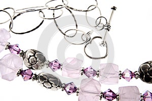 Semi-precious Stones With Sterling Silver Chain And Clasp On Whie Background