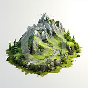 Semi-realistic Mountain Scene With Nature-inspired Illustration