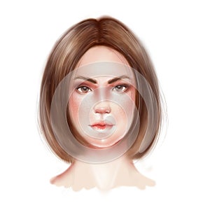 Semi realistic raster illustration of woman face