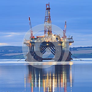 Semi Submersible Oil Rig during Sunrise at Cromarty Firth