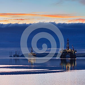 Semi Submersible Oil Rig during Sunrise at Cromarty Firth