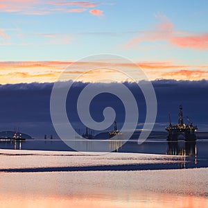 Semi Submersible Oil Rig during Sunrise at Cromarty Firth