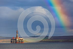 Semi Submersible Oil Rigs and Rainbow at Cromarty Firth