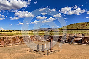 Semi-Subterranean Temple at Tiwanaku archeological site, Bolivia