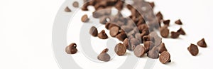 Semi Sweet Chocolate Chips isolated on white background selective focus
