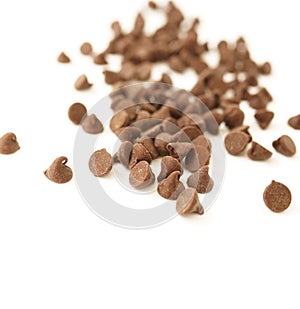 Semi Sweet Chocolate Chips isolated on white background selective focus