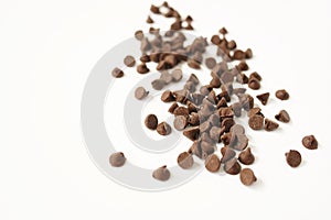 Semi Sweet Chocolate Chips isolated on white background selective focus