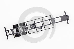 Semi trailer truck lorry container cargo vehicle on white background, View from above, Aerial top view of semi truck with containe