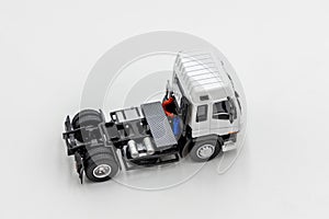 Semi trailer truck lorry container cargo vehicle on white background, View from above, Aerial top view of semi truck with containe