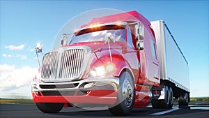 Semi trailer, Truck on the road, highway. Transports, logistics concept. 3d rendering.