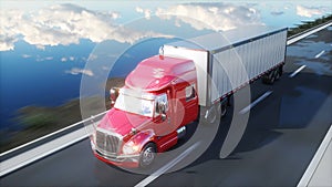 Semi trailer, Truck on the road, highway. Transports, logistics concept. 3d rendering.