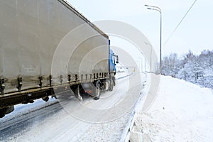 A semi-trailer truck, semitruck, tractor unit and semi-trailer to carry freight.