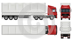 Semi trailer truck vector mockup side, front, back, top view