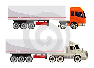 Semi trailer truck vector vehicle transport delivery cargo shipping illustration transporting set of trucking freight