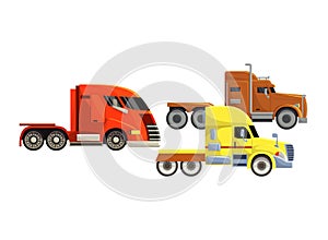 Semi trailer truck vector vehicle transport delivery cargo shipping illustration transporting set of trucking freight