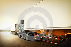 Semi Trailer Trucks Driving on The Road. Shipping Cargo Container, Freight Truck Logistic, Cargo Transport