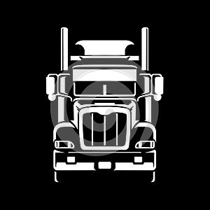 Semi truck 18 wheeler big rig silhouette front view in black background