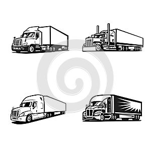 Semi truck 18 wheeler truck vector isolated bundle set in white background