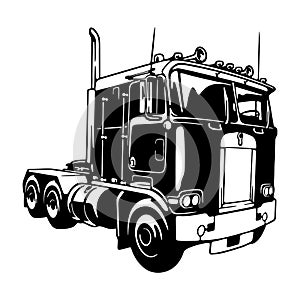 Semi Truck - American Truck - line art vector illustration
