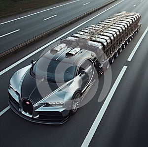 a semi truck design custom conversion supercar speed in motorway with cargo trailer