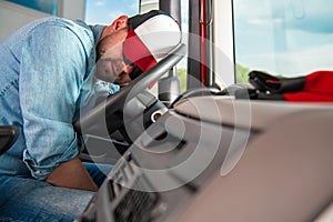 Semi Truck Driver Sleeping on the Steering Wheel