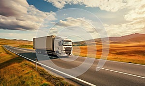 Semi Truck Driving on a Country Road