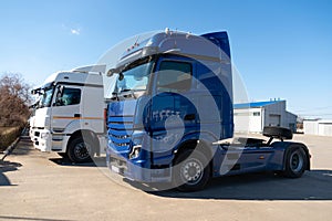 Semi truck fleet at the logistics center