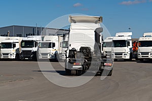 Semi truck fleet at the logistics center