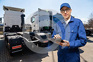 Semi truck fleet at the logistics center